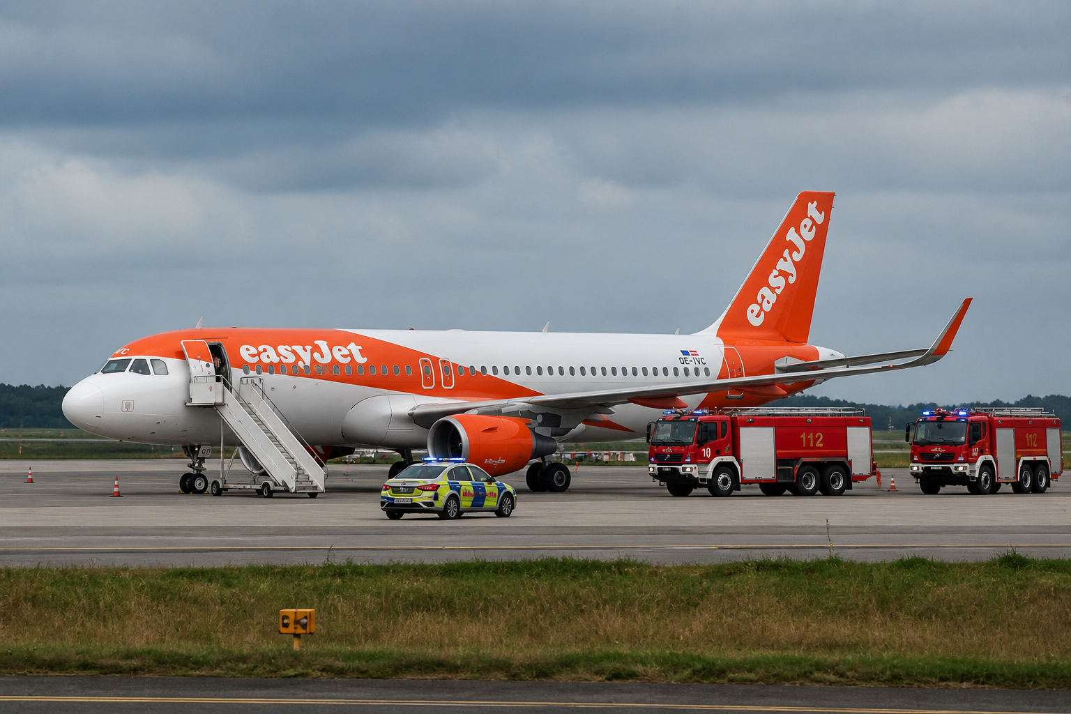 EasyJet aircraft on ground following easyjet u22152 emergency germany incident with emergency response vehicles